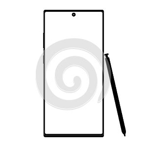 Modern wireframe smartphone with stylus isolated on white background